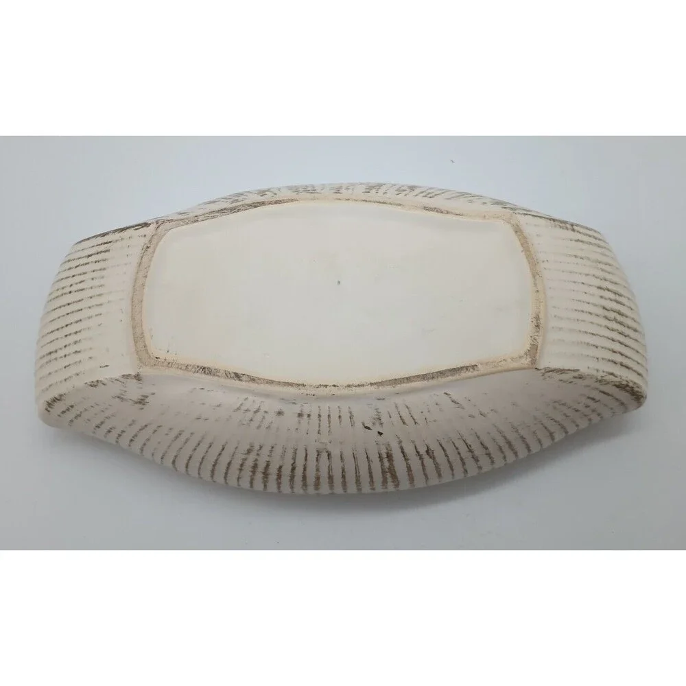Vtg McCoy Rectangular Console Bowl Planter White Gold Accent